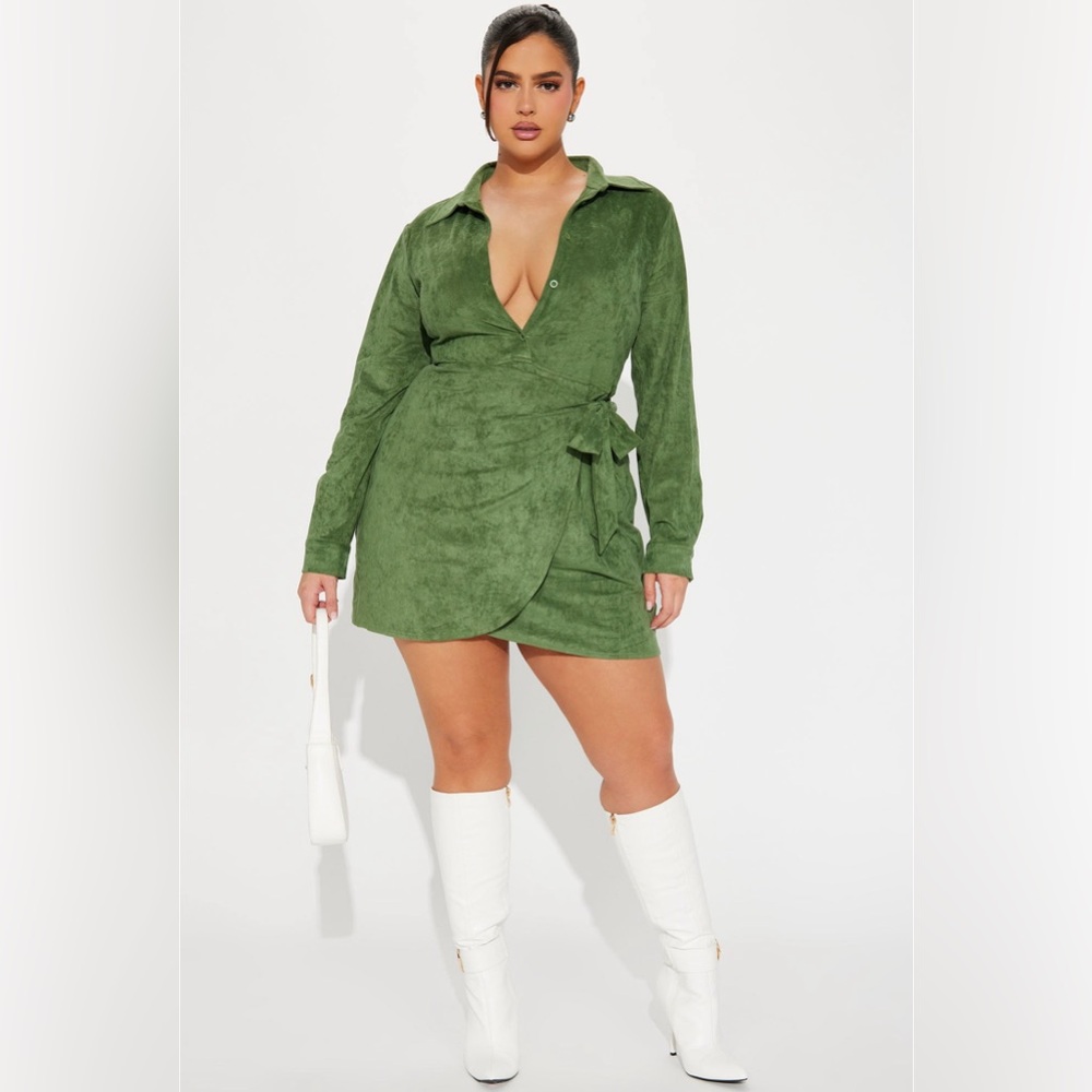 Working Hard Suede Mini Dress - Green